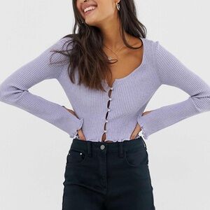 ASOS NWT Pastel Purple Knit Button Front Cardigan Ribbed Knit Long Sleeve